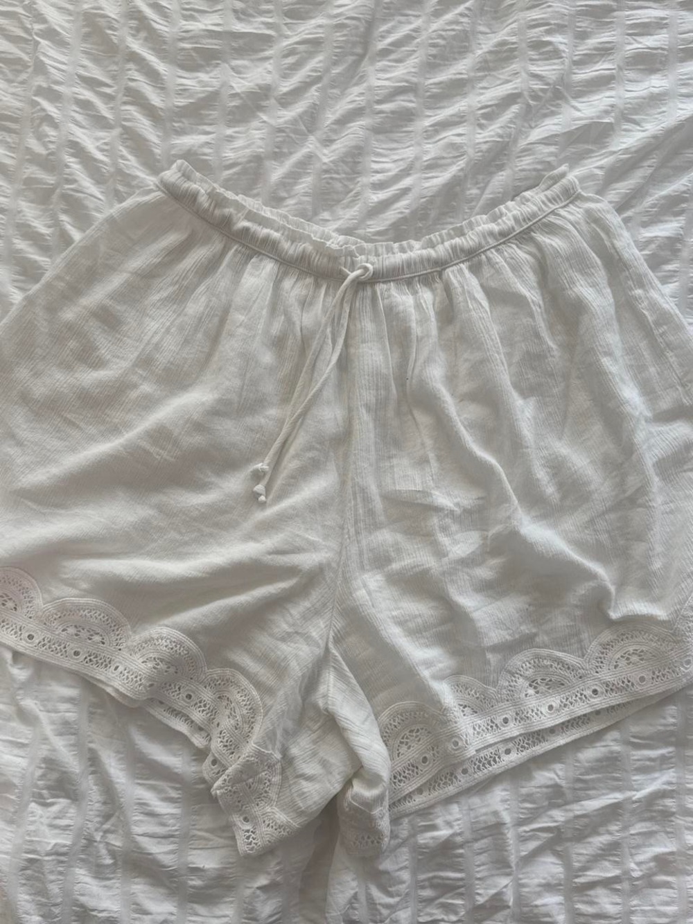 aerie White Lace-Trim Drawstring Lounge Shorts